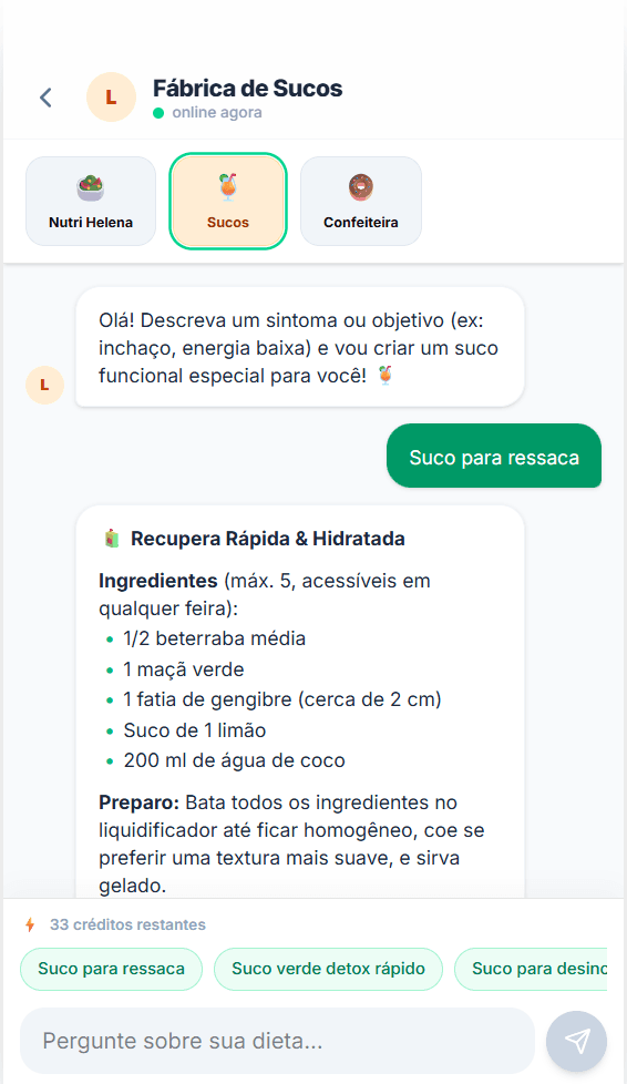 Fábrica de Sucos criando receita funcional personalizada